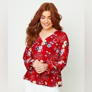 Joe Browns Red Floral Viscose Peplum Blouse